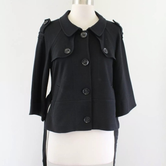 THEORY AMADI BELTED CROPPED TRENCH COAT UTILITY JACKET BELLED SLEEVES - Picture 2 of 11